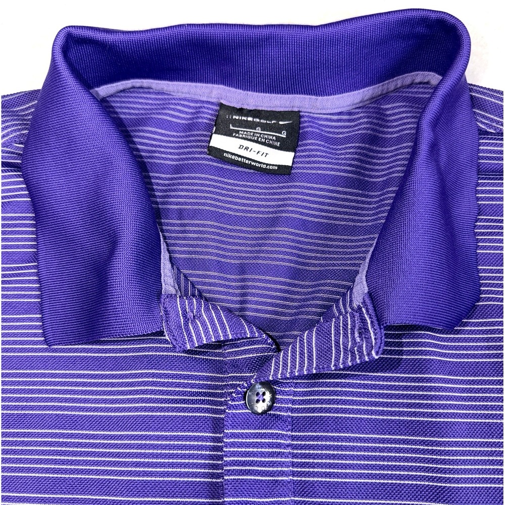 Nike Golf Dri Fit Polo Shirt Mens Large‎ Purple Striped Performance Golf